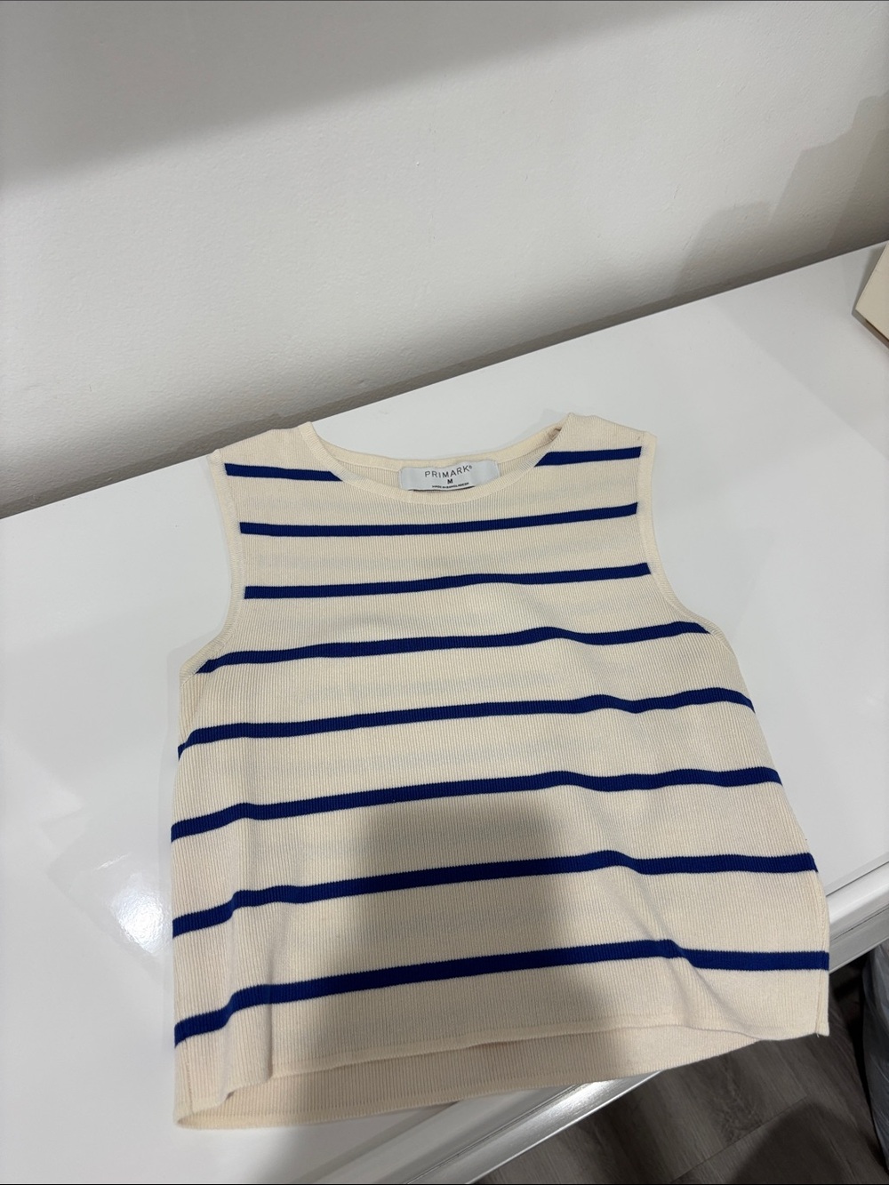 Primark Cream and Blue Striped Knit Tank Top for Women